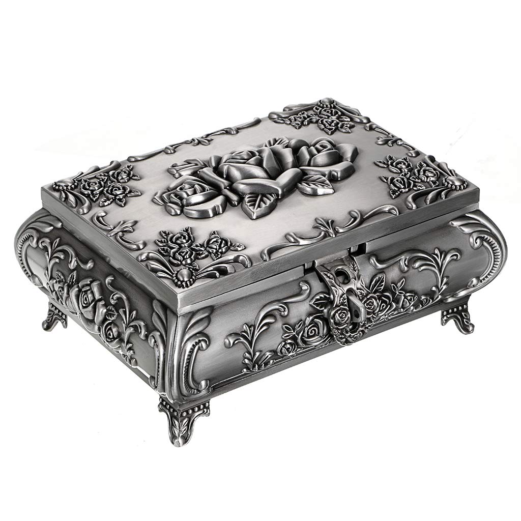 SUMNACON Metal Trinket Storage Box Antique Jewellery Storage Case Rectangle Storage Box for Ring Necklaces Earrings Trinket Keepsake Display Organizer