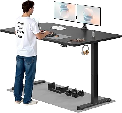 TRIUMPHKEY Höhenverstellbarer Schreibtisch, 180x80cm, Elektrisch Stehschreibtisch mit Dualmotor, Touchscreen,USB-A & Kabelmanagement,25mm Einteilige Tischplatte,ergonomischer Bürotisch, Schwarz