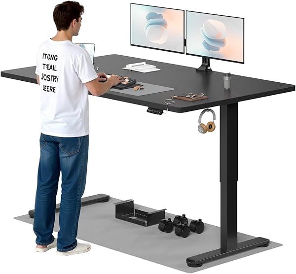 TRIUMPHKEY Höhenverstellbarer Schreibtisch, 180x80cm, Elektrisch Stehschreibtisch mit Dualmotor, Touchscreen,USB-A & Kabelmanagement,25mm Einteilige Tischplatte,ergonomischer Bürotisch, Schwarz