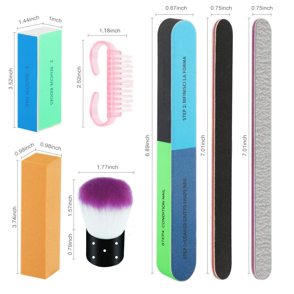 Nail Files and Buffers, Professional Manicure Tools Kit with 5pcs Nail Buffer Blocks, 8pcs White and Black 100/180 Grit Emery Board, 2pcs 7 Ways Buffer, 2pcs 4 sided buffer and Bonus 2 Nail Brushes : Beauty