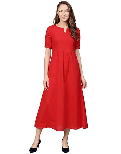 Cotton Slub Red Solid Kurta