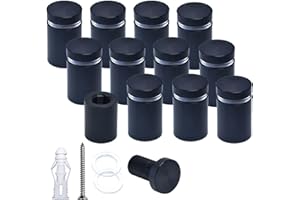 BESTANDOFF Pack of 12, Aluminum Standoff Screws, Wall Sign Standoff Mounting Hardware Advertising Glass Standoff Nail for Hanging Acrylic Picture Frame (12, Black, 5/8" x 3/4")