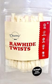 Chewers Rawhide Twists Dog Treat, White Chew Sticks, 100g