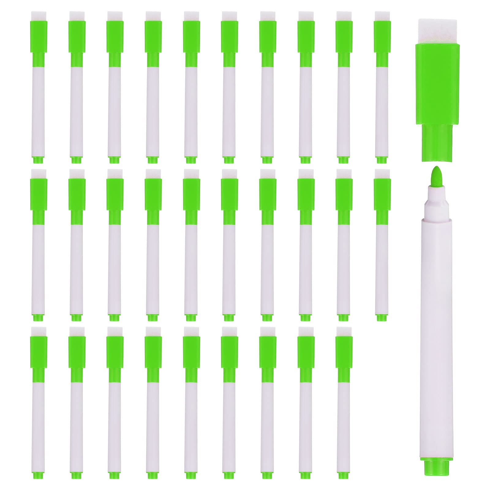 PATIKIL Dry Erase Marker Pens, 30 Pack Green Ink Fine Point Low Odor Whiteboard with Eraser Cap for Office Home Classroom, White Pen Rod
