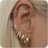 Gold Earrings Set for Women, 14K Gold Plated Stud and Cartilage Earring Sets for Multiple Piercing, Hypoallergenic Stackable Small Gold Huggie Hoop Earrings for Women Jewelry