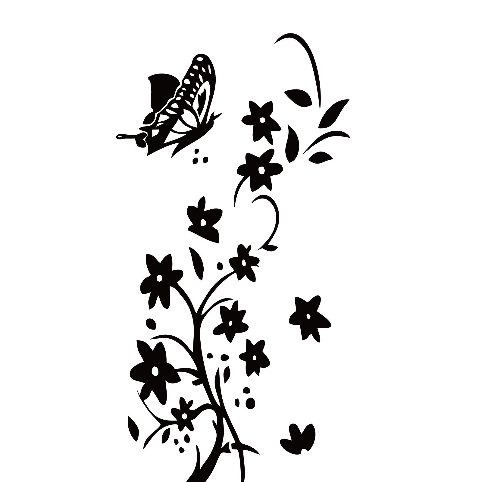 CUNYA 42 x 80cm Flower Decals with Butterfly Wall Stickers, DIY Decorative Self Adhesive PVC Wall Art Stickers for Living Room Bedroom Wardrobe Background Cupboard Refrigerator Wall Stickers