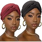 DRESHOW African Turban for Women Knotted Hairwraps Headwraps Ribbed Turban Stretch Jersey Head Scarf Chemo Cancer Cap