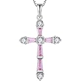 STARCHENIE Cross Necklace for Women 925 Sterling Silver Gemstone Crucifix Pendant Birthstone Jewelry