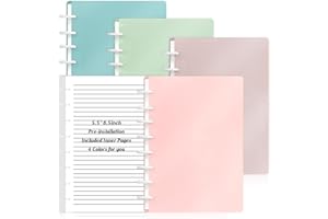OKWUYiK 4 Set 5.5x8.5in Discbound Notebook Cover and Disc Set for Junior Size Notebook With Removable Pages Refillable 80 Sheets 100 GSM 8 Hole Half Letter Size Discbound Planner Arc System
