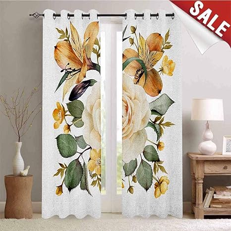 Amazon Co Jp ローズ リビングルーム用ドレープ オールドファッションコサージュ ブーケのパターン アンティーク フェミニンなフローラルインスピレーショングレース 窓用カーテン生地 マルチカラー W96 X L108 Inch ホーム キッチン