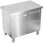 Jocisland 24x36 Inch Stainless Steel Work Table with Sliding Doors | 24 x 36 x 34 In, Freestanding Prep Table, Sliding Doors, Enclosed Storage, for Restaurant, Garage and Hotel