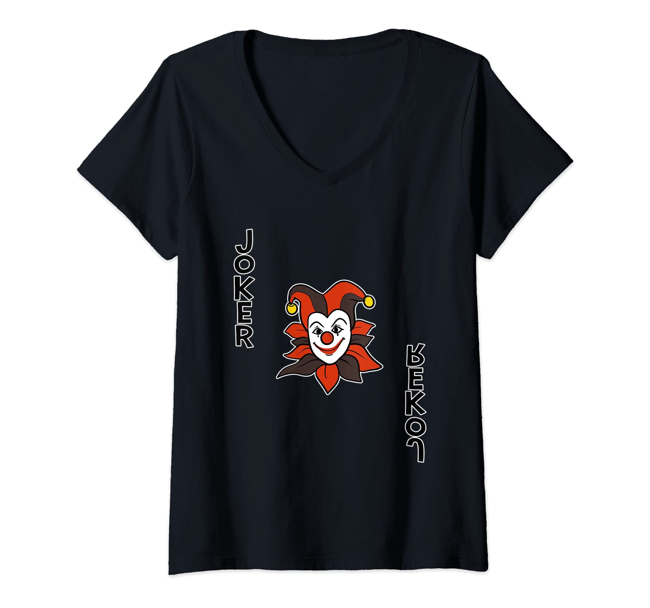 Womens Funny joker playing card card gambler gambling V-Neck T-Shirt