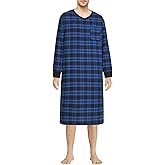 Esenchel Men's Cotton Flannel Nightshirt Long Sleeve Sleep Shirt with Pockets