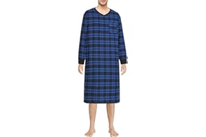 Esenchel Men's Cotton Flannel Nightshirt Long Sleeve Sleep Shirt with Pockets