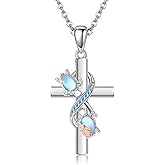 UCADRIT Turtle Cross Necklace Sterling Silver Moonstone Sea Turtle Pendant Ocean Animal Mother's Day Jewelry for Women