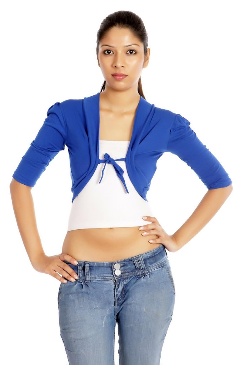 teemoods white-royal blue short shrug combo