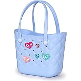 Kcizloz Small Rubber Tote Bag with 5 Charms Cute Beach Tote Small EVA Lightweight Bag for Beach,Travel,Groceries