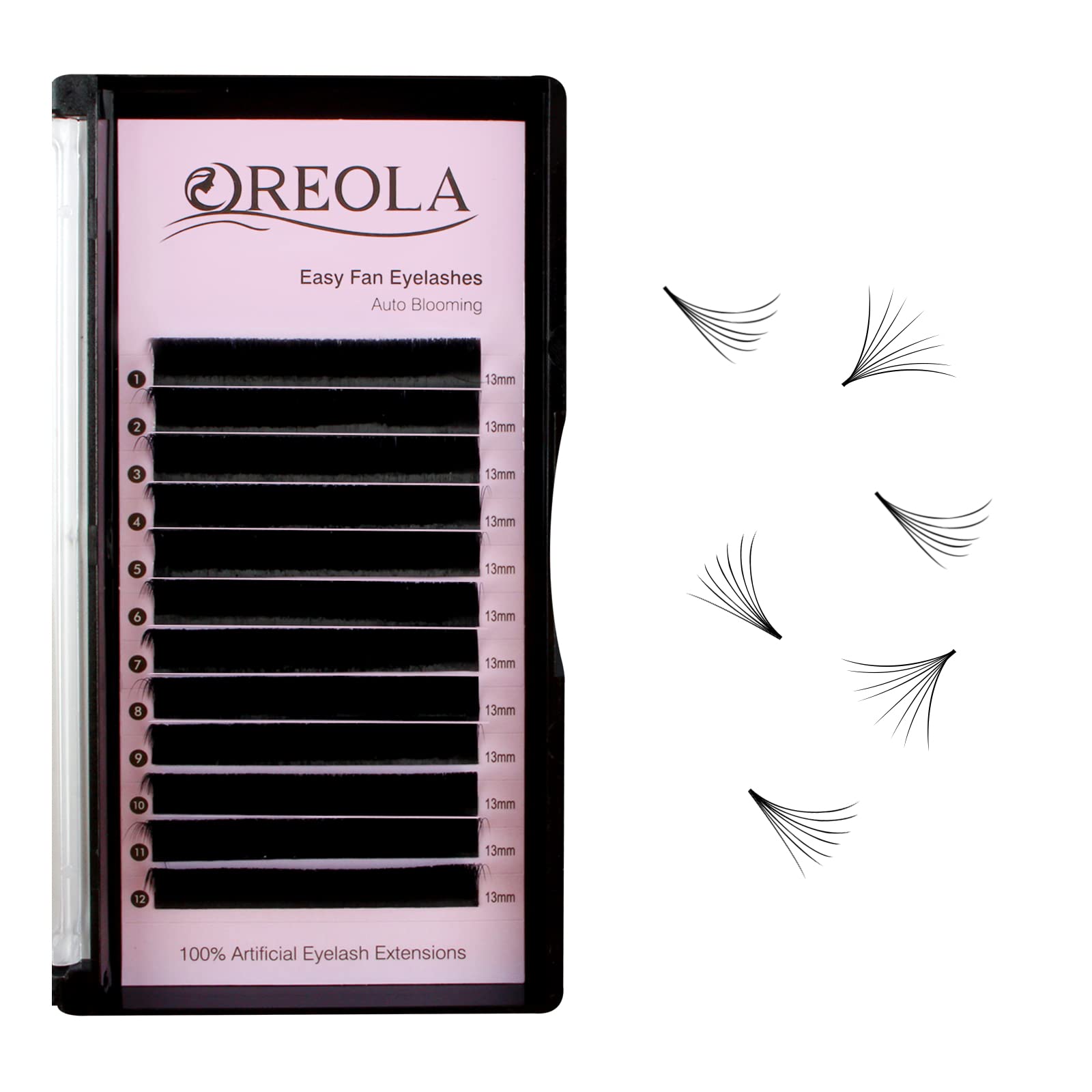 Oreola Volume Lashes Auto Fan Fast Blooming Artificial Eyelashes Simple Fan Lashes 1 Second Fan Lashes Cluster Silk Lashes for Professional Use 0.07C Curl 13mm — image 1