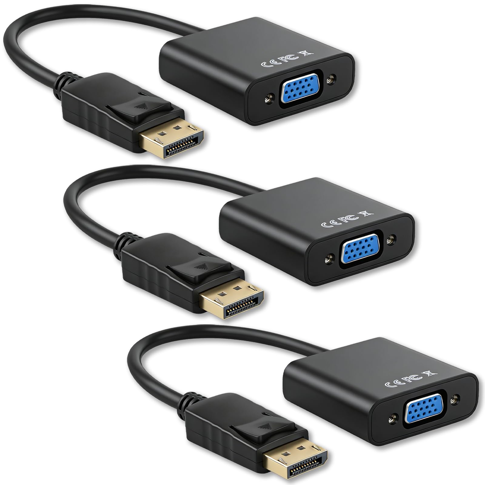 Topcloud DisplayPort (DP) to VGA Adapter, DP to VGA Converter Male to Female Gold-Plated Cord for PC, Laptops, Displays, Monitors, Projectors and More (3 pack)