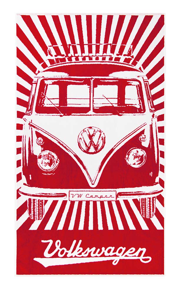 BRISA VW Collection - Volkswagen Beach Bath Sauna Towel in T1 Bus Campervan Design (Samba Stripes/Red)