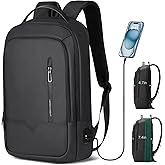 hk Slim Expandable Laptop Backpack for Men, 15.6 Inch Business Work Backpack with USB Charging Port, Water-Resistant Computer Backpack for Office Travel Daily Commute, Black