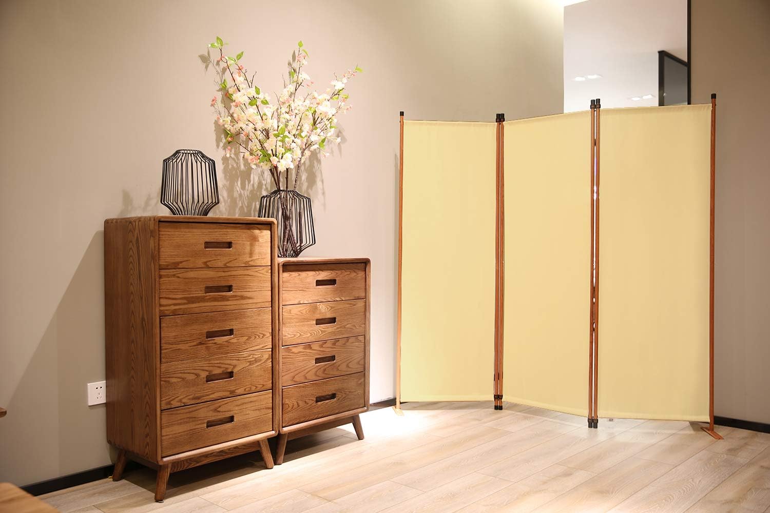 Angel Living Protective Screens Room Divider Screen Panel Folding Room Partition Wall Furniture Outdoor Screens for Patio Privacy 3-piece 169x165cm (Indoor Beige)