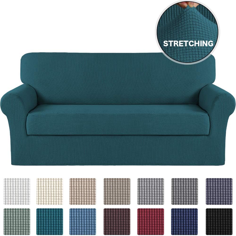Turquoize Stretch Sofa Slipcover 2 Piece Sofa Cover with Separate Cushion Cover Couch Cover for 3 Cushion Couch Furniture Protector with Elastic Bottom High Spandex Washable (Large, Taupe): Home & Kitchen