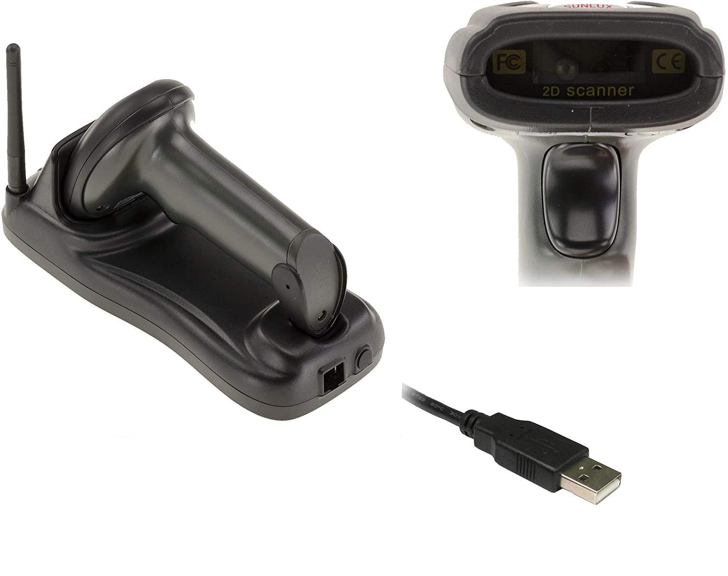 KALEA-INFORMATIQUE Hand-held scanner for reading EAN barcodes and 2D QR codes WIRELESS for scanning on paper or screen. CMOS sensor, 300M range, rechargeable.