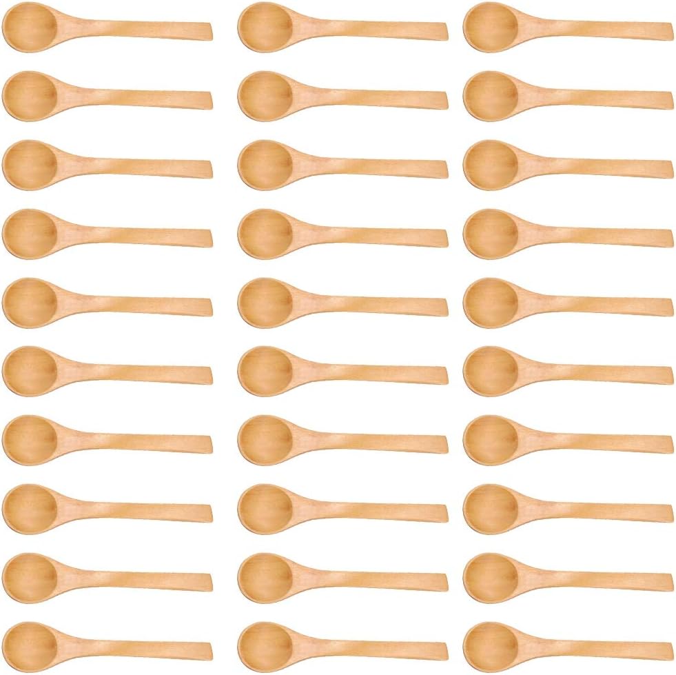 30pcs Mini Handmade Wooden Spoon Small Wood Children Spoons Ice-cream Sugar Honey Coffee Teaspoon Kitchen Condiment Spoon