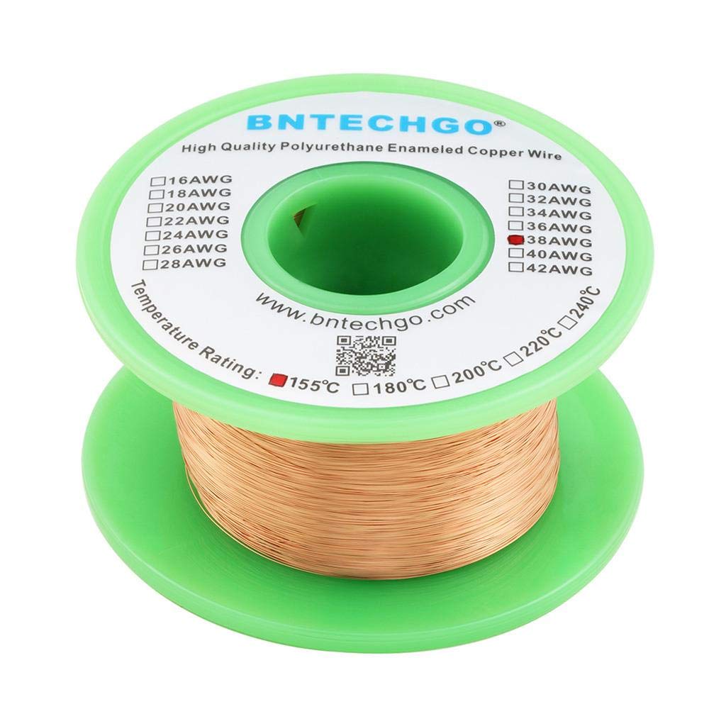 BNTECHGO 38 AWG Magnet Wire - Enameled Copper Wire - Enameled Magnet Winding Wire - 4 oz - 0.0039" Diameter 1 Spool Coil Natural Temperature Rating 155℃ Widely Used for Transformers Inductors