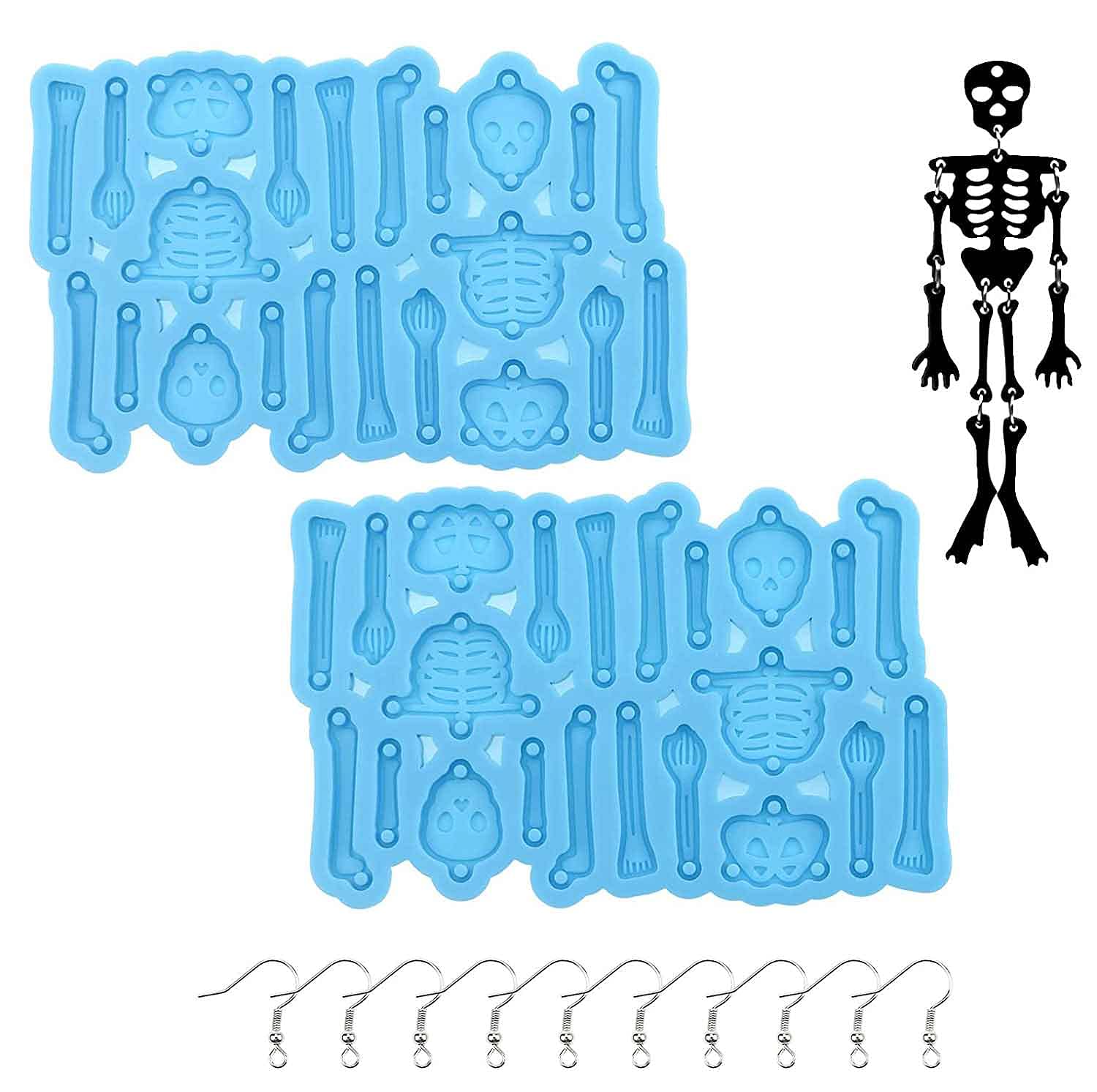 2 Pcs Skull Skeleton Earring Resin Moulds Silicone Epoxy Casting Molds Halloween Silicone Moulds for DIY Jewelry Craft Making