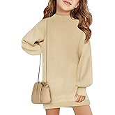 Haloumoning Girls Oversized Sweater Dress Kids Fall Long Lantern Sleeve Ribbed Knit Pullover Dresses