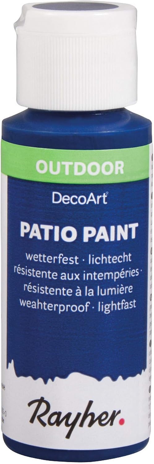 Rayher 38610384 Patio Paint, Ultra Blue, 59 ml Bottle, Weatherproof Acrylic Paint for Outdoor Use Lightfast