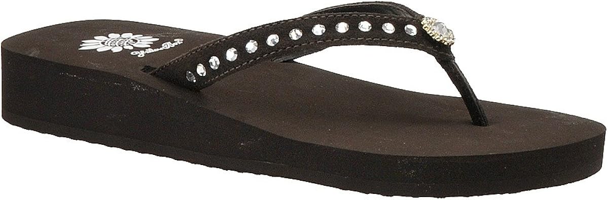 yellow box crystal flip flops