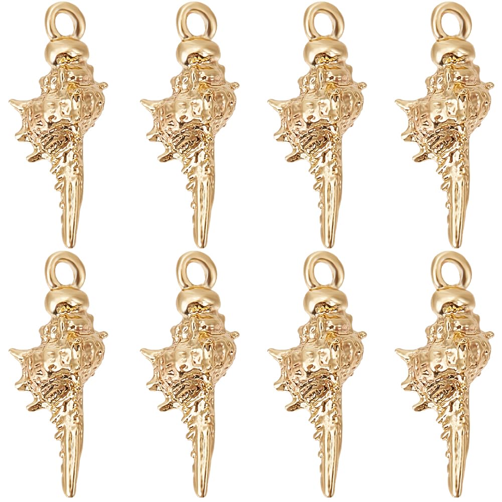 Beebeecraft 1 Box 20Pcs Spiral Shell Charms 18K Gold Plated Brass Ocean Animals Pendant Charms with Hole for Summer Ocean Wind Theme DIY Jewelry Making