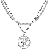 SIPURIS Women OM Necklace Indian Yoga Aum Om Ohm Pendant Necklace Stainless Steel Hindu Meditation Charm Sanskrit Symbol Spiritual Amulet Jewelry for Women Men