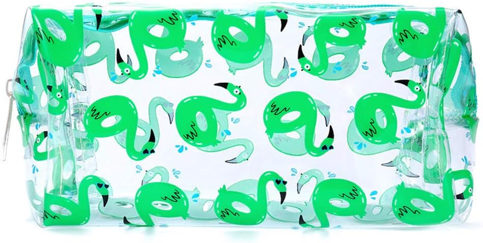 Uniuooi Clear Pencil Case for Girls Women Cute Flamingo Large Makeup Pouch Pen Box Cosmetic Bag Waterproof Travel Green