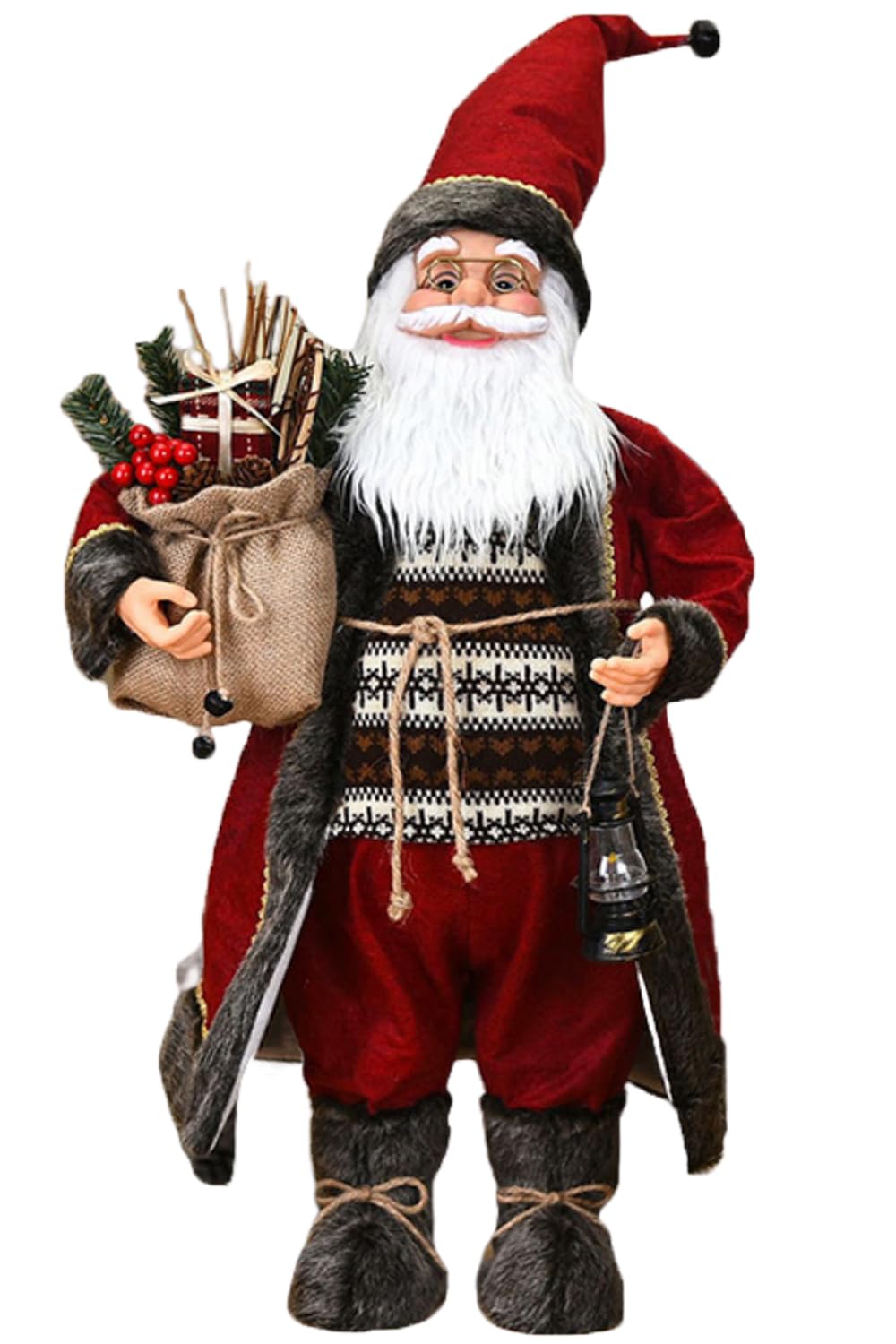 ITODA Standing Santa Handcraft Father Christmas Figure Xmas Old Man Christmas Home Holiday Decoration Ornament Figure for Fireplace Bookcase Dining Table Shop Window 30cm