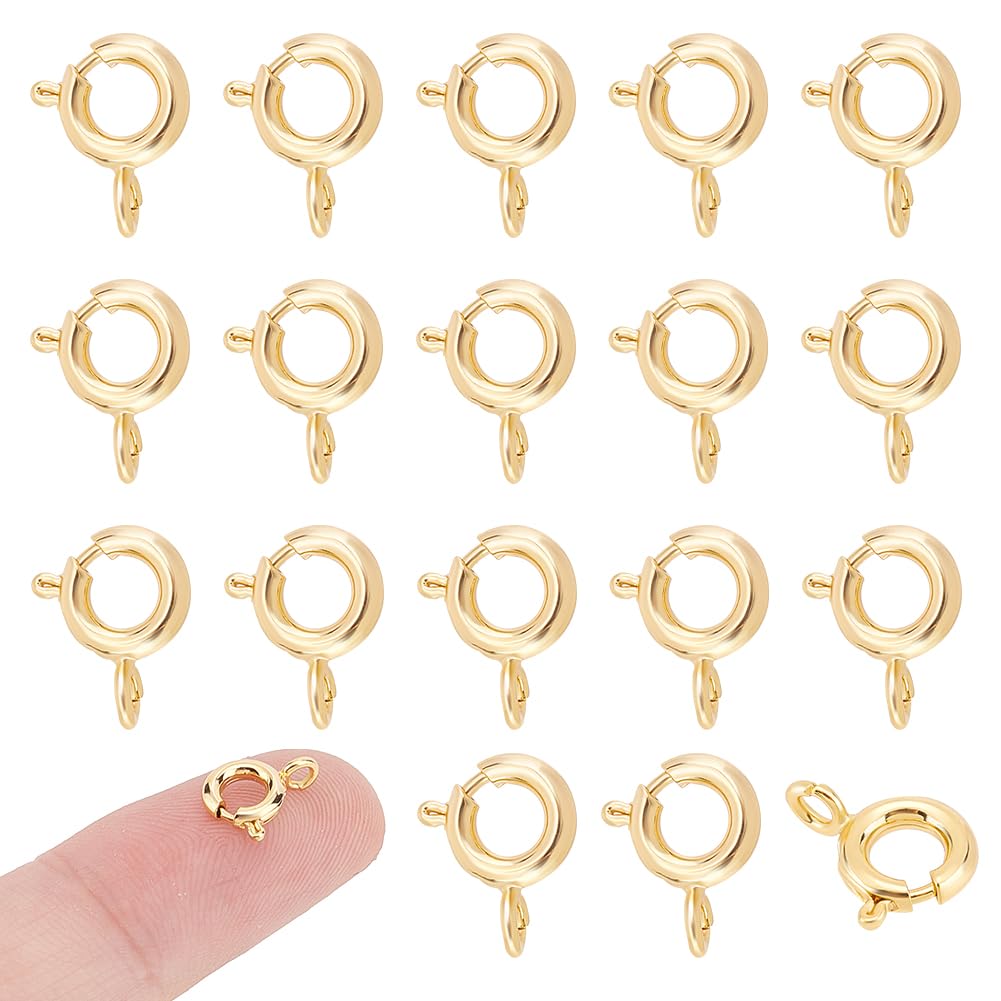 UNICRAFTALE 40pcs Real 18K Gold Plated Spring Ring Clasps, 6mm, DIY Jewelry Making