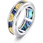 YAFEINI Sunflower Fidget Rings for Anxiety S925 Sterling Silver Abalone Shell Sunflower Anxiety Spinner Rings Rotatable Mood Ring Relieve Stress Jewelry Gift For Women Female