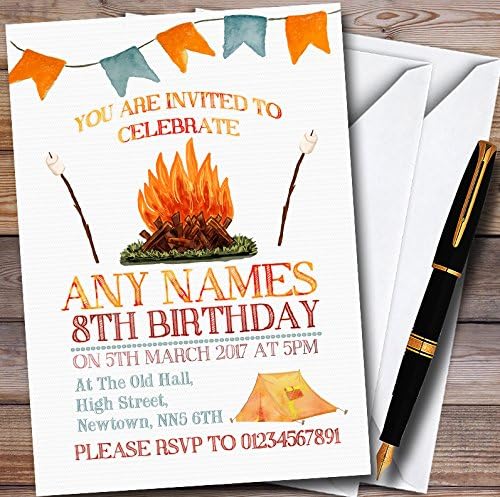 10 x Invitations Campfire Camping Personalised Children's Party Invites Any Wording