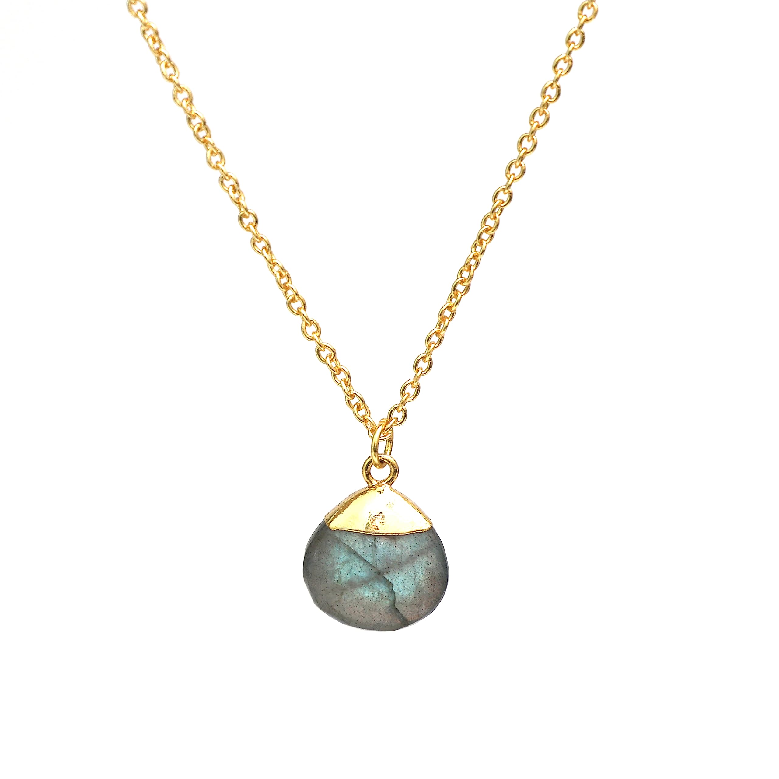 Gempires Labradorite Crystal Pendant Necklace Handmade Gemstone Teardrop Jewelry Hypoallergenic 18 Inch Gold Plated Elegant Trending Fashion Jewelry