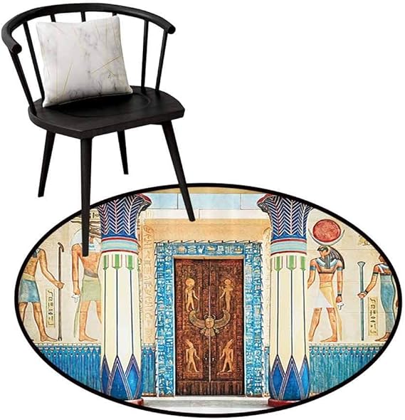 Printed Round Rug Egyptian Decor Collection Easy to Care Ancient