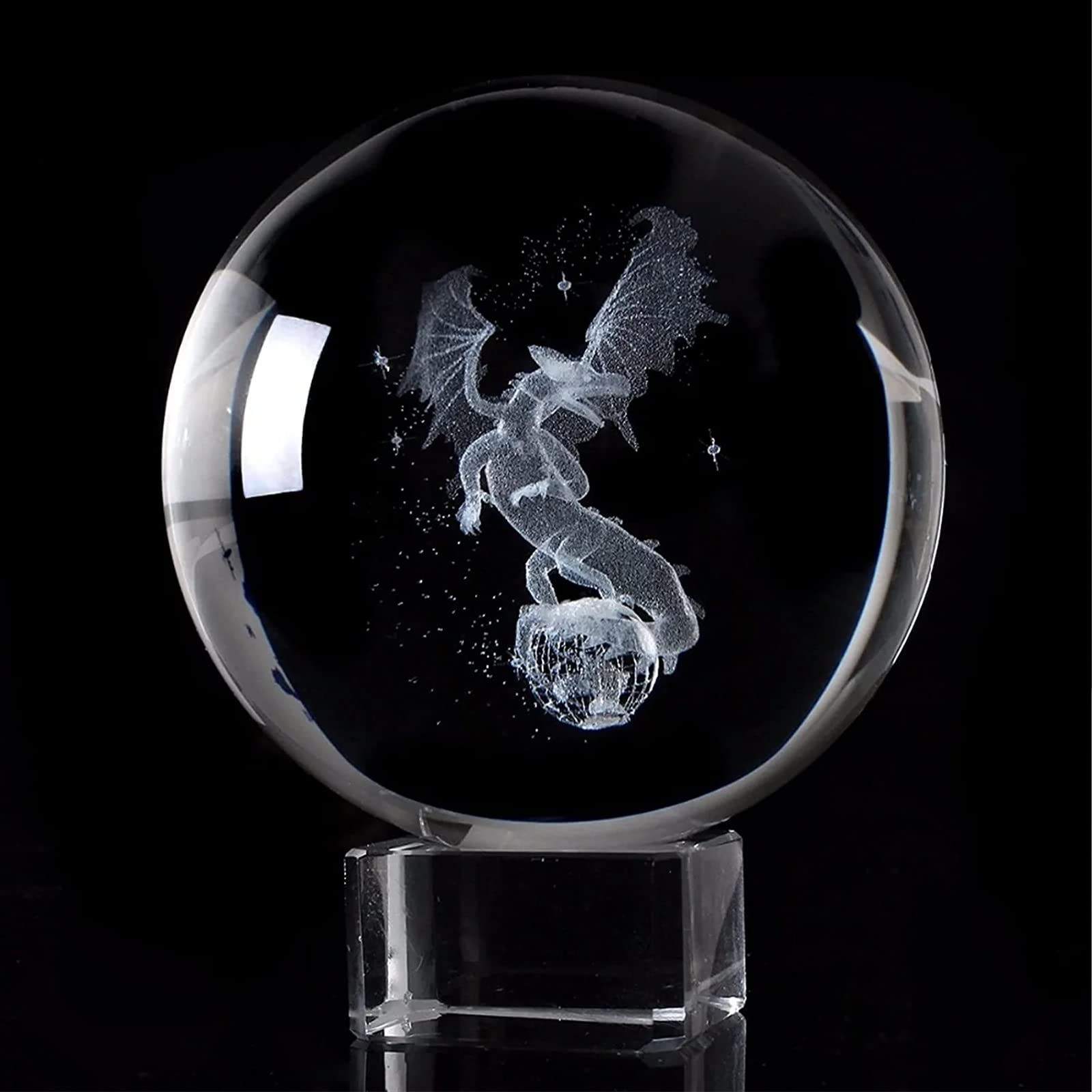 Ohiyoo 3D Crystal Ball Dragon Engraved Gifts Dragon Glass Ornaments for Collectible Figurines Gift Home Ornaments (60mm)