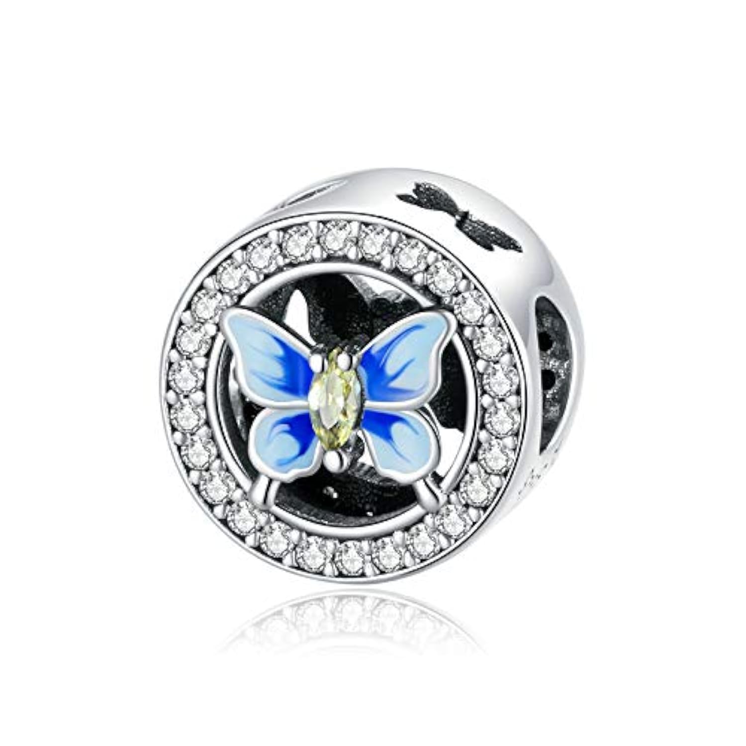 Shining Charm Cute Butterfly 925 Sterling Silver Charms Beads for Bracelets with Clear and Yellow CZ Blue Enamel Christmas Jewellery