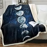 Sleepwish Lunar Eclipse Fleece Throw Blanket for Couch Chair Fuzzy Dark Blue Moon Phases Print Plush Sherpa Blanket for Kids, Moon Decor Gifts Throw(50" X 60")