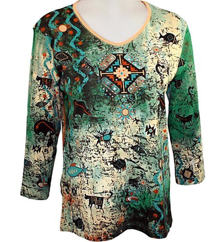 Cactus Bay - Southwest Motif, Western Themed, Printed, 3/4 Sleeve V-Neck Top