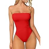 OQQ Womens Tube Bodysuits Strapless Basic Sleeveless Ruched Stretch Classic-Fit Tops Sexy Bodysuits