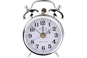 whcusmm Vintage Alarm Clock, Manual Wind Up Loud Alarm Bell Clock Mechanical Gold Clock for Bedrooms Living Room (Silver)