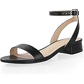 Ankis Black Nude White Gold Women Sandals Comfortable Walking Strappy Open Toe Sandals for Women Dressy Summer 1 Inch Low Block Heel Flat Adjustable Ankle Strap Shoes